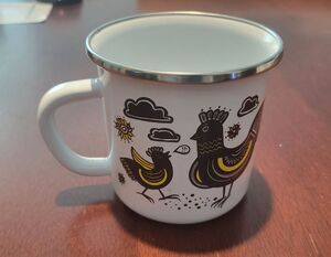 World Traveler Emalia Polish Folk Art Chicken Rooster METAL Coffee Tea Mug